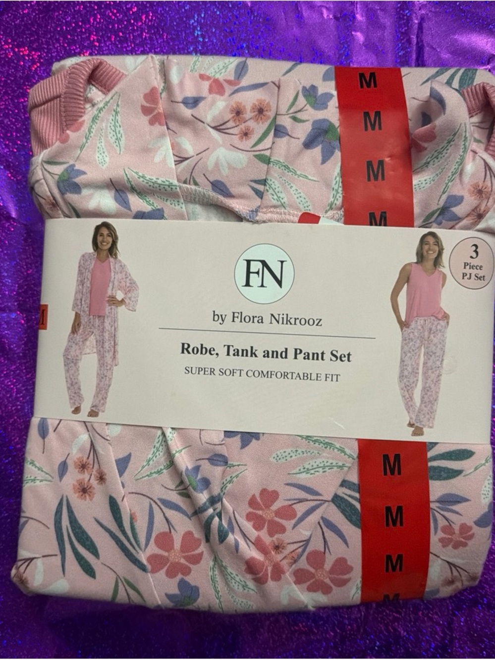 Flora Nikrooz Pink Floral Robe, Tank & Pants Sleep Set